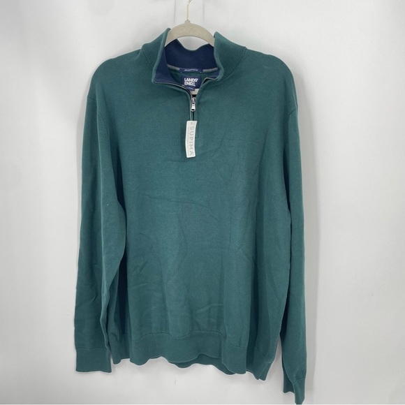 NWT Lands End 100% Supima Cotton 1/4 zip Sweater Sz XL green - Picture 1 of 9